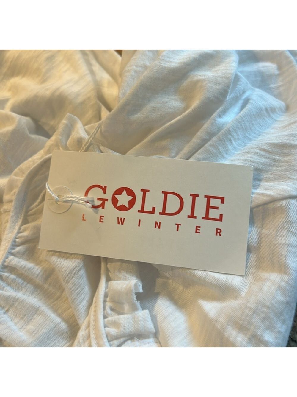 NWT Goldie Lewinter Butterfly Peasant Ruffle Sleeve White 100% Cotton Tee Small - Picture 7 of 10
